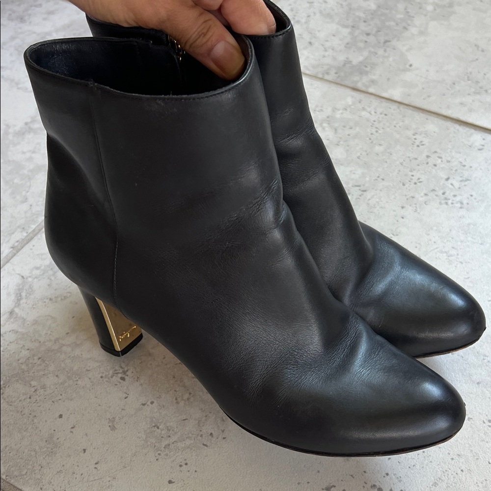 Salvatore Ferragamo Black Heeled Boots with Gold Heel - Picture 14 of 14